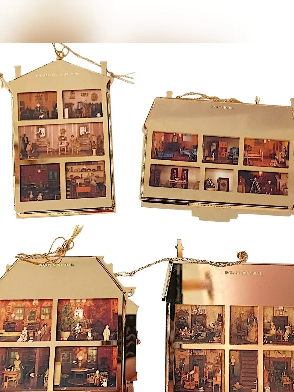 6 Bing Grondahl Collection Doll Houses of America Ornaments Gold Plate Christmas